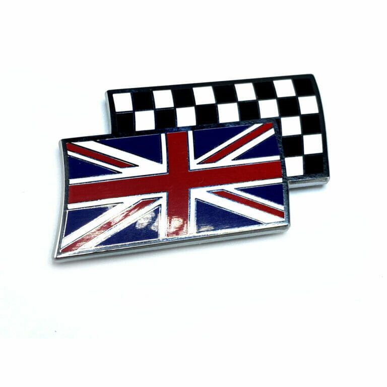 ENAM0005 - Enamel Badge, Cross Flags, Union Jack:Chequer, Self Adhesive 45mm