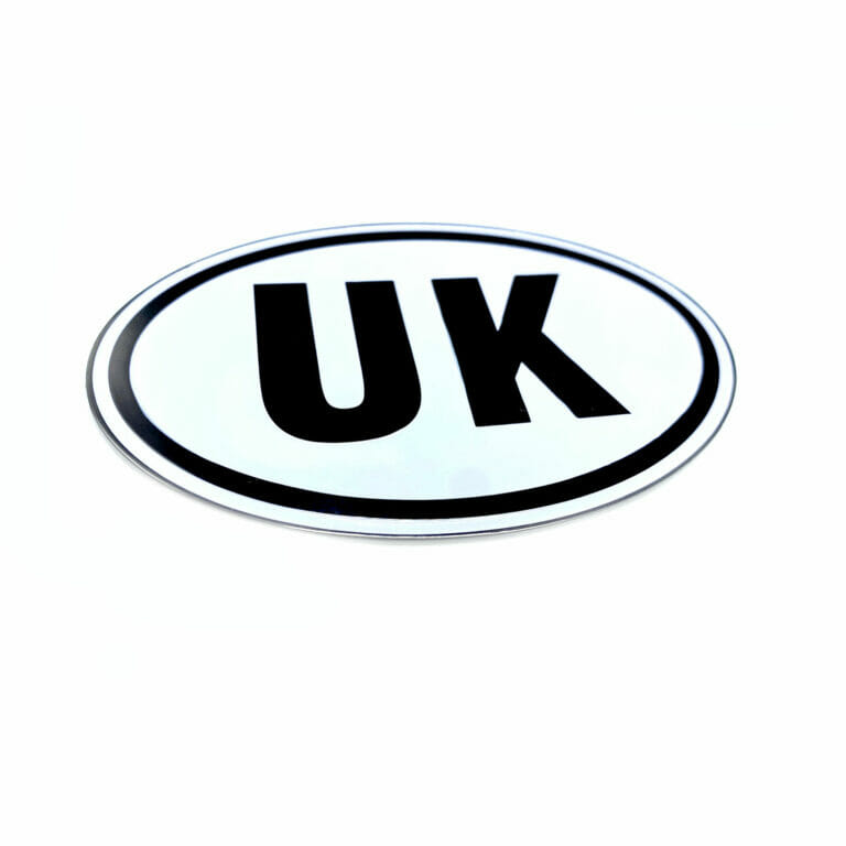 UK Emblem Oval Black on White, Self Adhesive