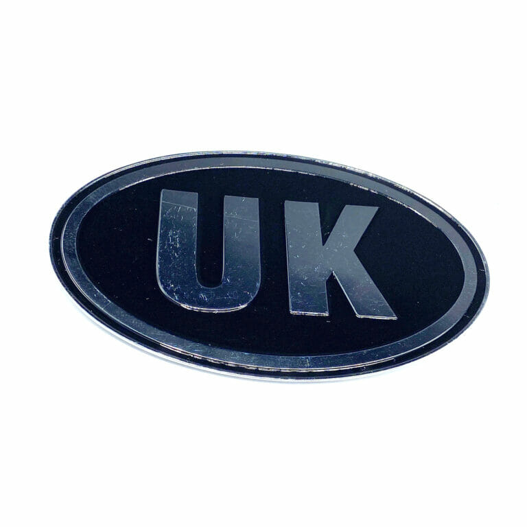 UK Emblem Oval Black on Chrome, Self Adhesive